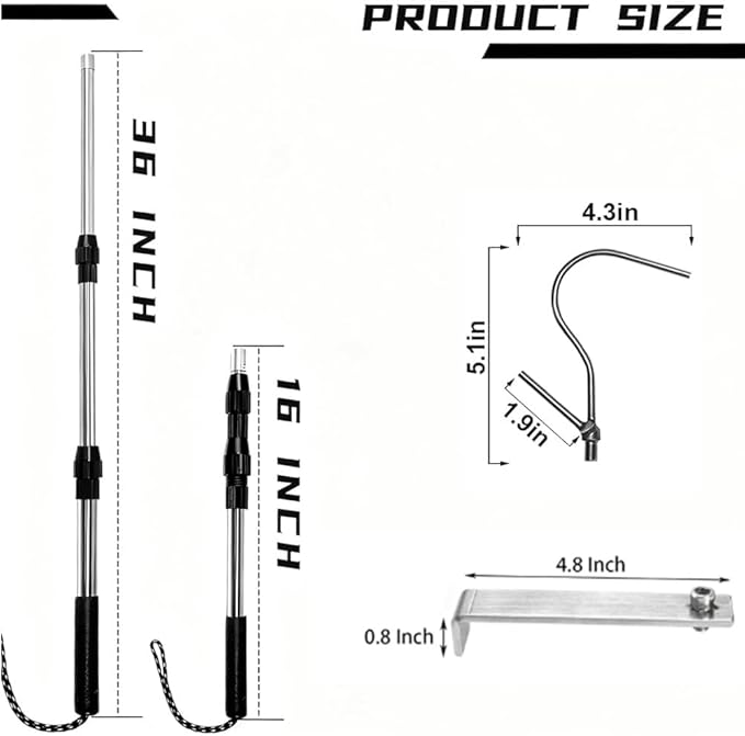 Cargo Grabber Reach Retriever Tool, 16-36 Inches Truck Bed Accessories Telescoping Pull Pole with Two Hooks, Used for Pickup Truck, SUV, Improve Efficiency and Portable