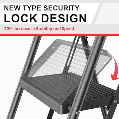 Step Ladder Foldable Folding Stool - for Home Adults Kitchen 2 Stepping Extension Tall Heavy Duty with Handrails - Closet Stepstool Stair Ladders Extendable Stepladder for Indoor House 600Lbs