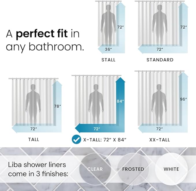 LiBa Waterproof Plastic Shower Curtain - Bathroom Shower Curtain Premium PEVA Non-Toxic with Rust Proof Grommets Frosted 8G Heavy Duty Bathroom Accessories 72x84 - Frosted