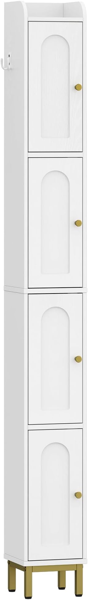 Hzuaneri 4-Tier Narrow Tall Storage Cabinet, Slim Bathroom Storage Cabinet with 4 Adjustable Feet and Shelves, Bathroom Organization for Small Space, Kitchen, Living Room, Laundry Room White BC42213G