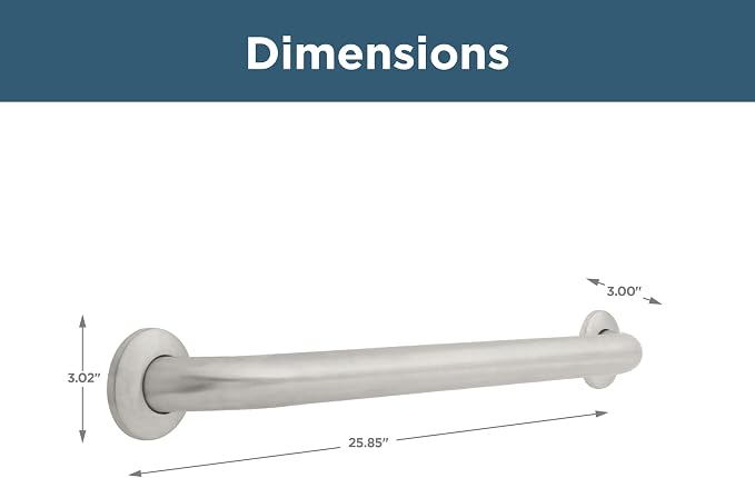 Franklin Brass (1-Pack) 24' Shower Grab Bar ADA Compliant Stainless Steel 450 lb Capacity Bathroom Safety Handle for Shower, Bathtub | Wall Mounted Balance Assist, Handicap Grip 5624