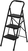 3 Step Ladder Folding 330lbs Anti Slip，Foldable Ergonomic with Wide Pedal for Home, Kitchen, OfficeMatte Black