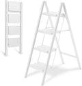 4-Step Folding Ladder, Heavy Duty Ladders for Home & Kitchen, Folding Ladder Easy to Store, Tall Ladder for Adults, Anti-Slip & Space-Saving Step Ladder, 330 Lbs Capacity, White