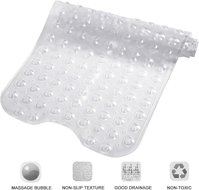 Bathtub and Shower Mats, Extra Long Non-Slip Bath Tub Mat 39 x 16 Inch, Machine Washable Bathmat with Suction Cups & Drain Holes for Bathroom Floor, Clear