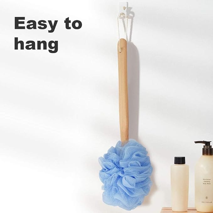 Back Scrubber for Shower & Body, Long Handle Bath Brush with Loofah Sponge, Exfoliating Shower Brush for Men and Women