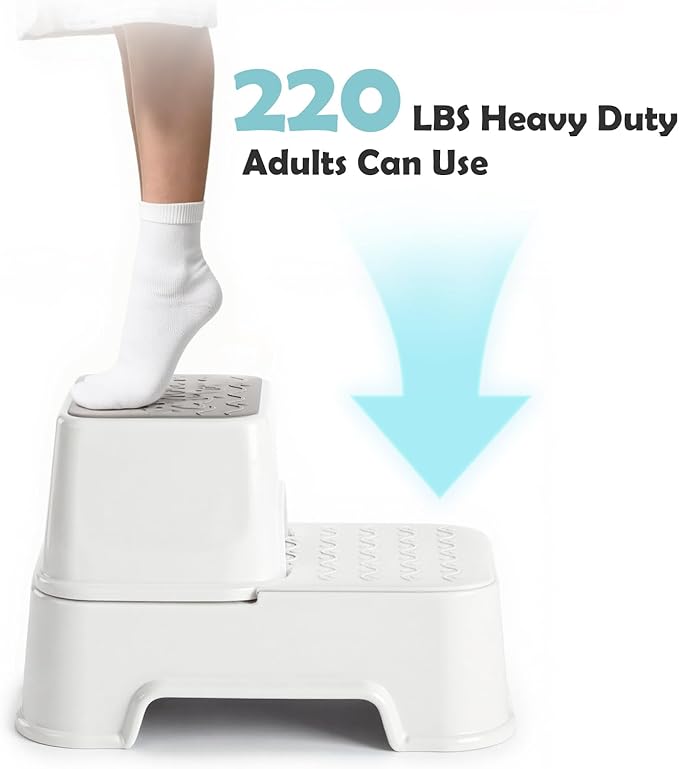2 Step Toddler Step Stool, Non-Slip Multifunctional Kids Step Stool for Bathroom Sink & Toilet Potty Training,Supports Up to 220 lbs (2 Packs, White)
