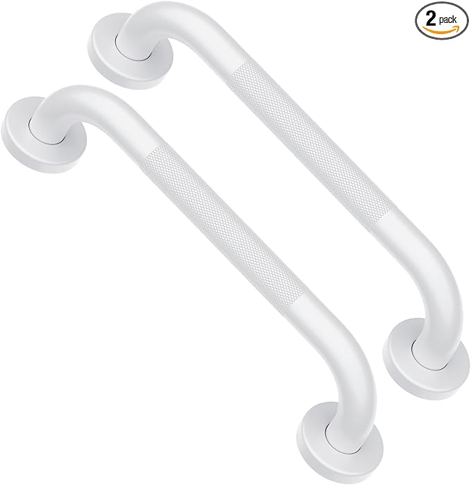 2 Pack 12 Inch Oil Rubbed White Shower Grab Bars w/Anti-Slip knurled Grip, iMomwee Stainless Steel Wall Mount Bathroom Safety Balance Handrail, Handicap Elderly Senior Assist Textured Grab Bar Handle
