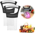 2026 Upgraded Onion Holder for Slicing, New Stainless Steel Onion Slice Holder Lemon Slicer Vegetable Cutter, Kitchen Chopper Slicing Assistant Tool for Meat, Onion, Potato, Tomato (2 Pack)