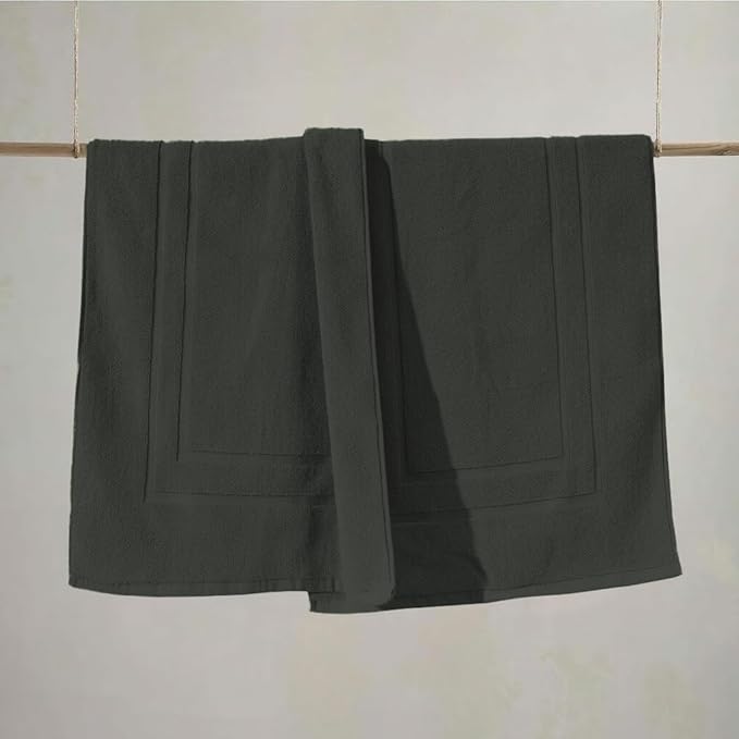 Feather & Stitch 2 Piece Towel Like Bath Mats (30x21 Inch) 100% Cotton Terry Bath Mats, Bathroom Shower Floor Mats [NOT A Bathroom Rug], Soft Absorbent Washable Mats - Charcoal