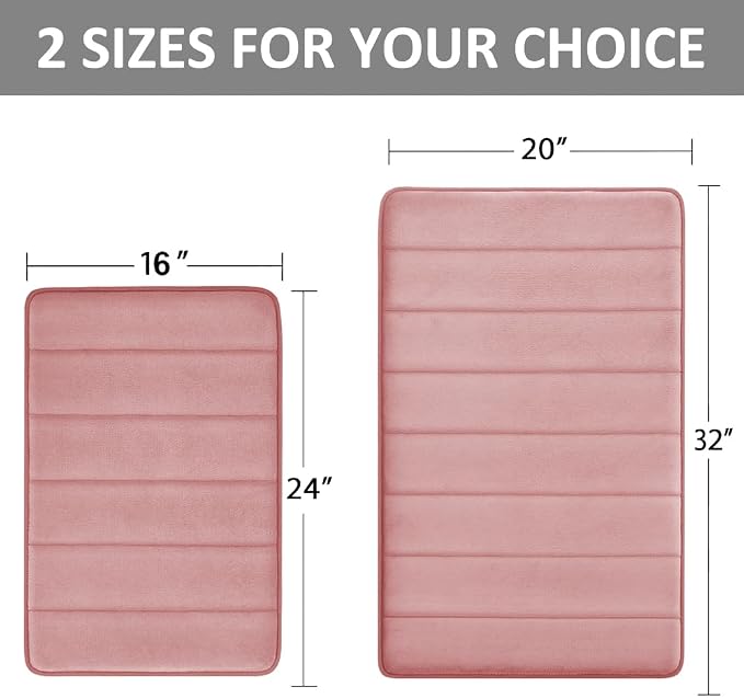 Bathroom Rugs Set 2 Piece Memory Foam Bath Rugs Non-Slip Bath Mat,Washable Room Mats,Absorbent Shaggy Rugs Super Soft Kitchen Mats, Batroom Carpets for Bathroom,Tub,Shower Home Decor（Coral Pink）