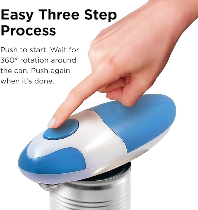 Electric Can Opener, Automatic Hands-Free Kitchen Tool with Smooth Edge, Battery Operated One-Touch Operation for Seniors and Arthritis, Blue