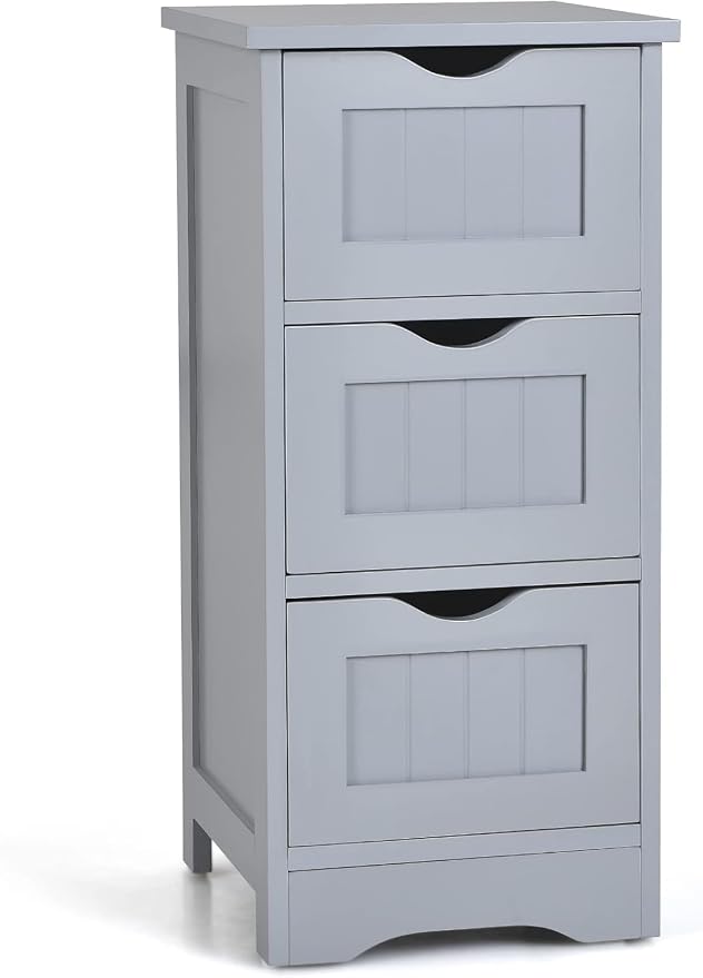 Floor Cabinet with 3 Removable Drawers & Anti-Toppling Device, Small Bathroom Storage Cabinet for Bathroom Home Office Living Room Bedroom(Grey)