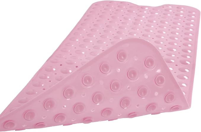 Bathtub and Shower Mats, Extra Long Non-Slip Bath Tub Mat 39 x 16 Inch, Machine Washable Bathmat with Suction Cups & Drain Holes for Bathroom Floor, Pink