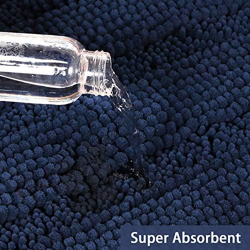 Turquoize Bath Rug Runner for Bathroom 59inx 20in Extra Large Navy Blue Striped Bath Mat Runner Slid Resistant Oversize Non-Slip Bathroom Rugs Shag Area Rug, Absorbent Shaggy Rug for Tub Shower Rug