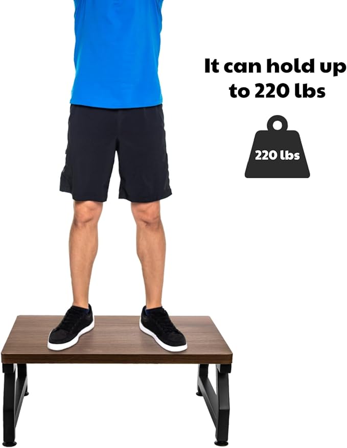 Wooden Step Stool for Adults Seniors, Heavy Duty Stools for High Bed with Adjustable Non-Slip Feet, One Step Foot Stool for Bedroom Living Room Bathroom Kitchen, Hold Up to 220 lb, Brown