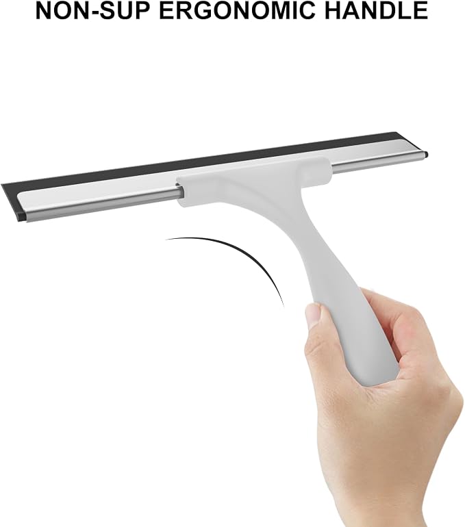 SetSail Shower Squeegee for Glass Doors All-Purpose Squeegee for Shower Glass Heavy Duty Window Squeegee with Hook for Tile, Sink, Mirror, Car Windshield Cleaning 10 Inches, Grey Balck