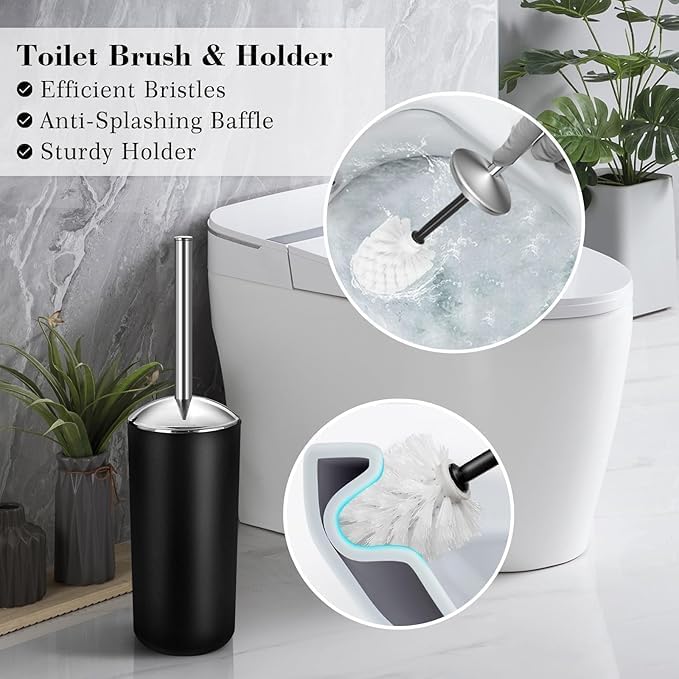 Black Bathroom Accessories Set, 23Pcs Bath Accessory Sets Complete with Bathtub Mat, Shower Curtain Set with Hooks, Soap Dispenser, Toothbrush Holder, Qtip Holder, Trash Can, Toilet Brush