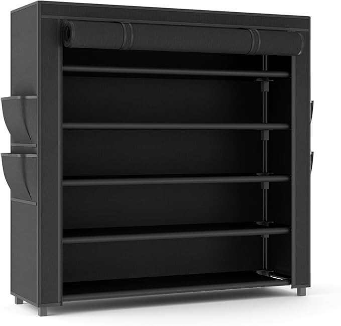 LANTEFUL Shoe Rack with Covers 5 Tier Tall Shoe Rack Organizer Large Capacity Shoe Shelf Storage 20-24 Pairs Space Saving Free Standing Shoe Storage Organizer for Closet, Entryway, Dorm, Black