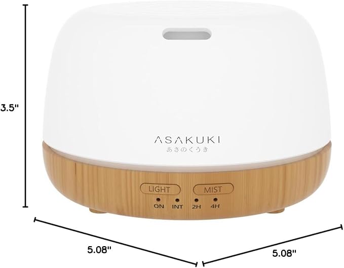 ASAKUKI Essential Oil Diffuser, 300ml Ultrasonic Aromatherapy Oil Humidifier with 7 Colors LED Lights, 2 Mist Mode for Home (Wood Grain)