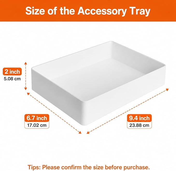 Amazon Basics Rectangular Plastic Desk Organizer with Storage Trays, Accessory Tray, Drawer Organizer, 9.4 x 6.7 x 2 inch, White