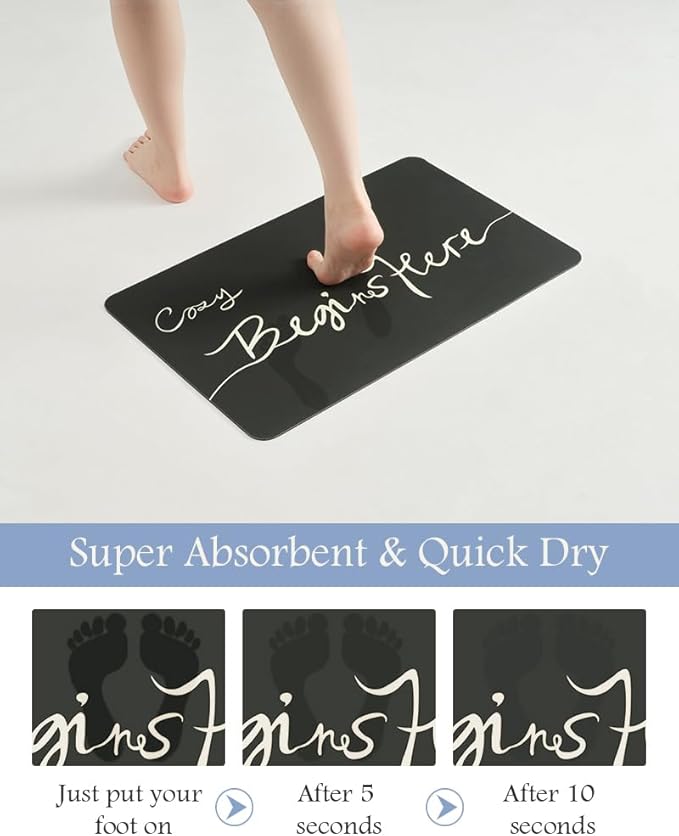 MontVoo Bath Mat-Bath Mat Rug Non Slip Super Absorbent Stain Resistant Quick Dry Thin Bathroom Rug-Bath Mats for Bathroom Floor Bathtub Vanity-Bathmat Bath Rug Easy Care-17"x27",Black