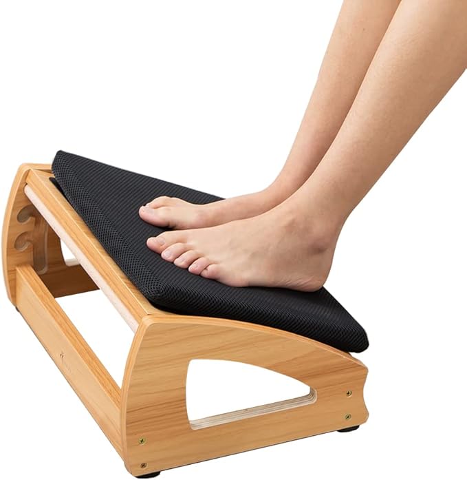 StrongTek Wood Ergonomic Footrest - 4-Angle Adjustable Foot Stool for Desk, Office Footrest, Anti-Slip Foot Stand for Under Desk, Enhances Posture, Promotes Blood Circulation, Easy Assembly (Natural)