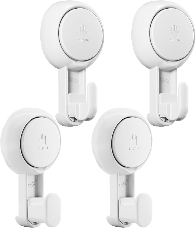 TAILI 4 Pack Powerful Suction Cup Shower Hooks for Towel, Loofah, 360° Rotatable Damage-free Hanging Versatile Wall Hooks for Inside Bathroom, Decoration, Removable Suction Holders, Easy to Use, White