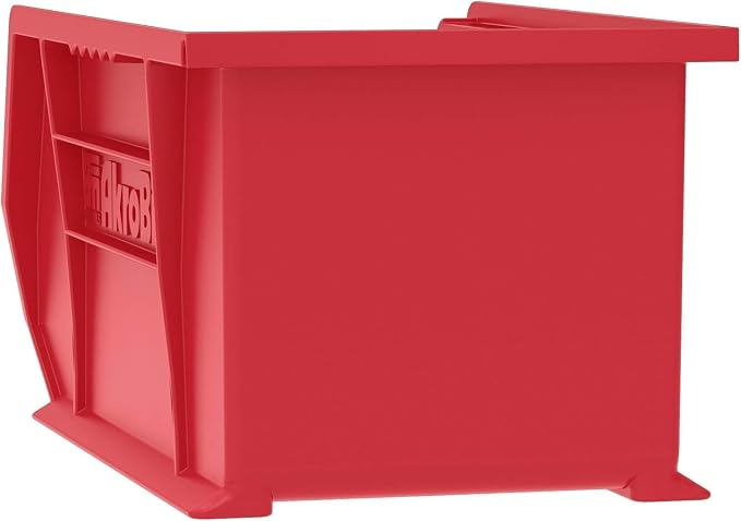 Akro-Mils 30240 AkroBins Plastic Storage Bins, Space Saving Stackable Bins for Garage, Pantry, Craft Organization, 381 x 203 x 178 Mm, Red, 12 Count