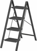 DIAMONDFORGE 4 Step Ladder, Folding Step Stool & Collapsible Stool for Kitchen, 330lbs Capacity with Wide Anti-Slip Pedal & Feet, Sturdy Steel Step Ladder for Home and Office, Black