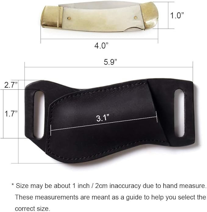Gentlestache Leather Pocket Knife Sheath for Belt, Folding Knife Holster, EDC Belt Sheath, Compact Draw Black