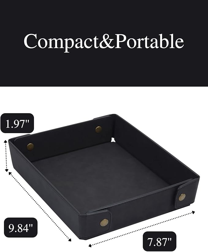 CASIRENA Faux Leather Valet Tray Organizer for Men - Catch-All Tray for Entryway Table Key, Wallet, Watch, Coin Change, Phone, Dresser EDC Dump Jewelry, Bedside Nightstand Desk-top