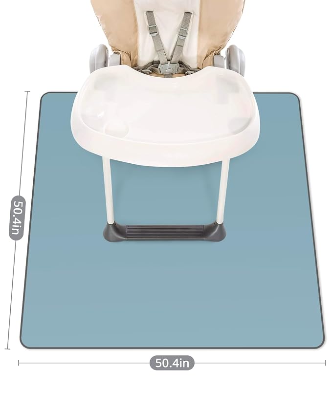 Blissful Diary Baby Splat Mat for Under High Chair, 50.4 x 50.4 Inch Wipeable Splash Mat, Waterproof and Washable, Anti-Slip Floor Protector, Slate Blue
