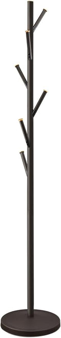 Kira Home Addison 68" Modern Standing Coat Rack with 6 Hanging Hooks, Sleek Metal Coat Stand with Weighted Base and Gold Accents, Oil Rubbed Bronze Finish