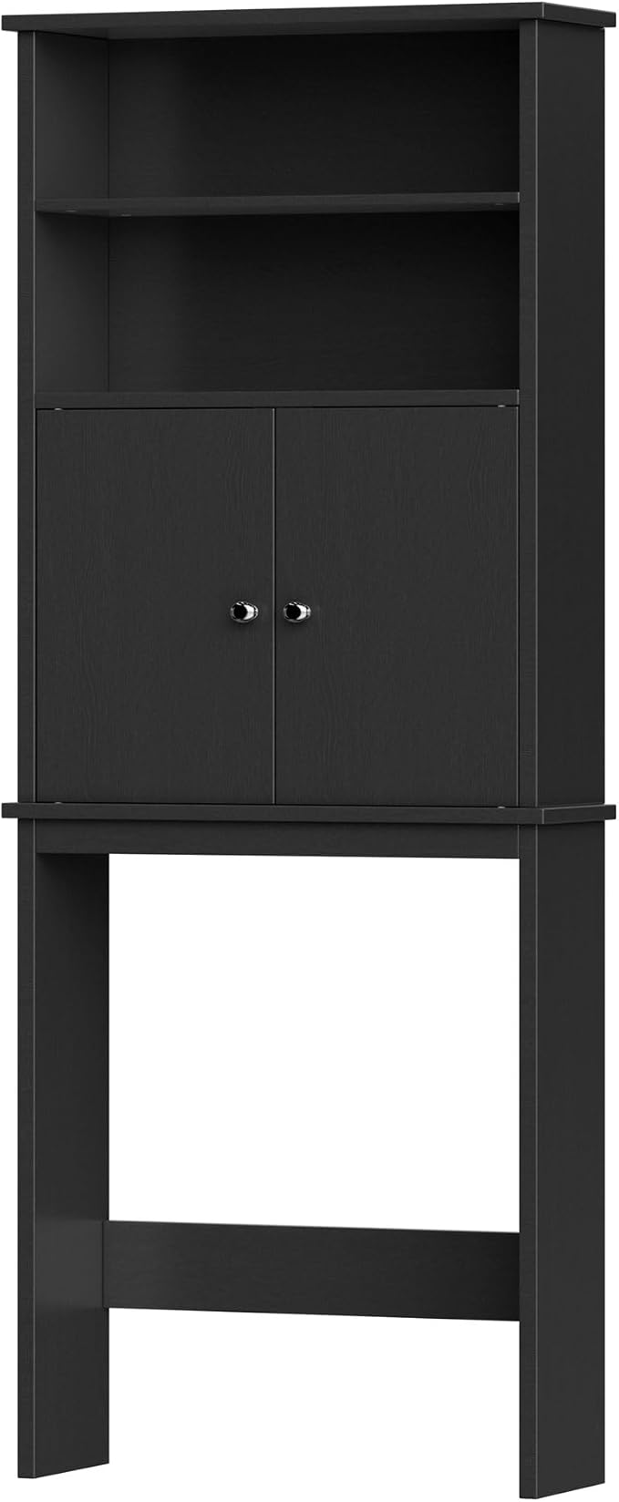 Nuturelly Over The Toilet Storage Cabinet, Bathroom Storage Organizer with Adjustable Shelves and Double Wooden Doors, Freestanding Above Toilet Storage with Open Shelf, Wooden Toilet Rack, Black