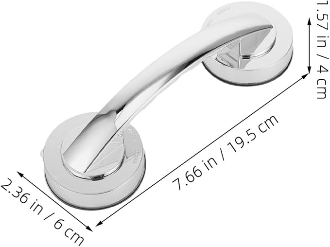 SHOWERORO 2pcs Silver Suction Cup Grab Bars for Bathroom Safety – Adhesive Stainless Steel Handles with Strong Hold, No Drilling Required, Removable Suction Handles for Shower and Glass