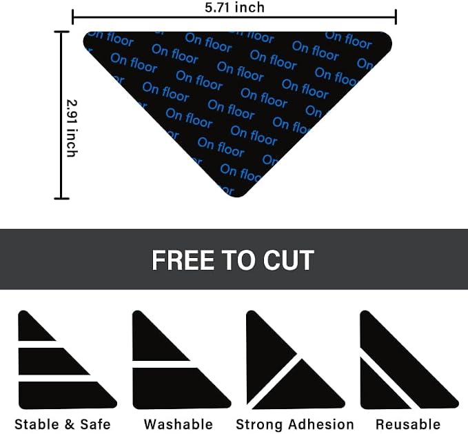 12 Pcs Rug Grip Tape,Non-Slip Rug Pads for Invisible Hold,Carpet Tape with Adhesive Strips Reusable & Washable（Black）