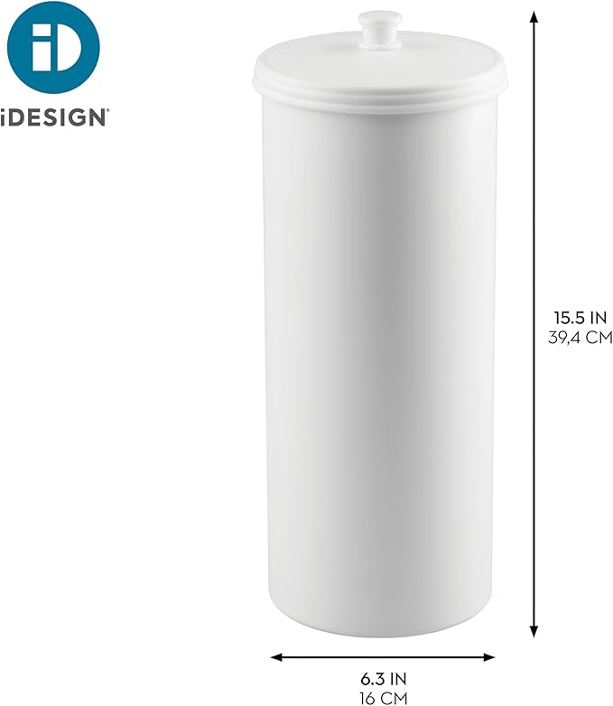 iDesign Freestanding Bathroom Toilet Paper Storage Holder with Lid for 3 Extra Rolls, White
