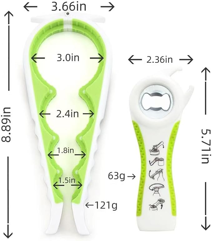 Multi-Function Bottle and Jar Opener, 6-in-1 Kitchen Tool,Glass Can Opener,Suitable for Kitchens and Dining Rooms,Can be Easily Opened by Women,Children and the Eldlely(Green)