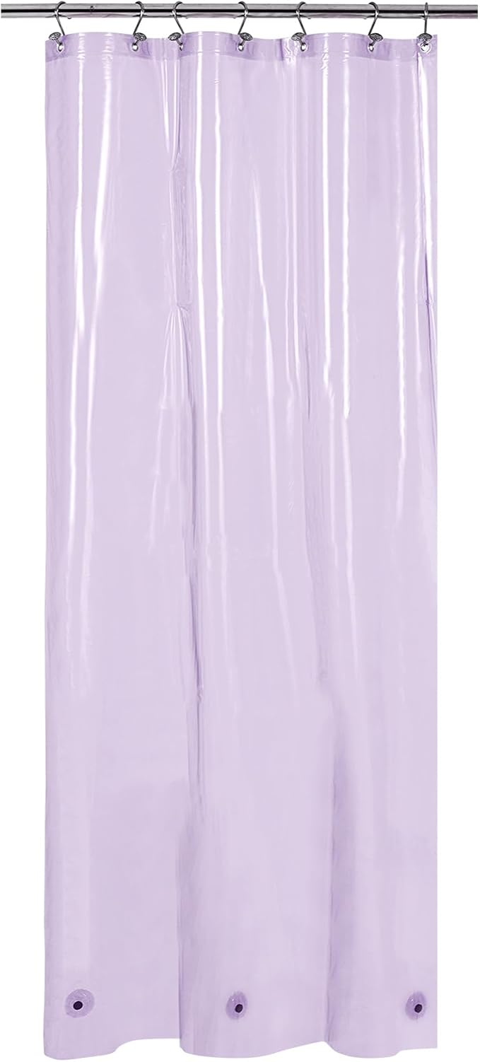 Barossa Design Clear Lavender Stall Shower Curtain Liner 36" W x 72" H - Waterproof Lightweight PEVA Plastic Shower Liner for Small Bathroom, 3 Bottom Magnets & Metal Grommets - Clear Lavender