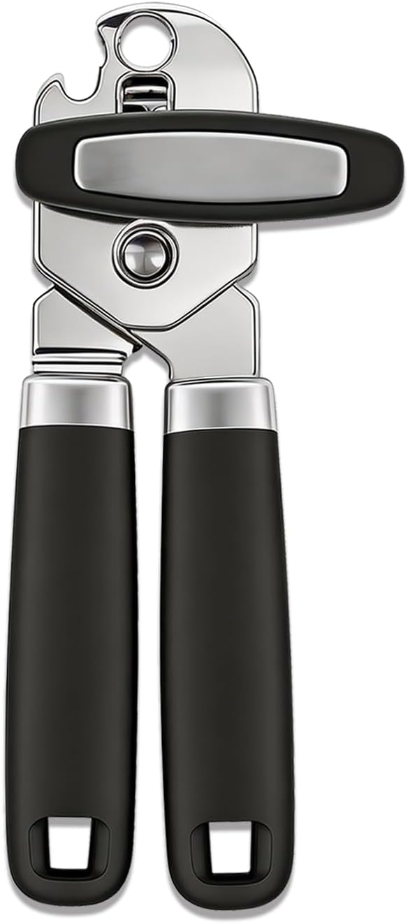 Can Opener Manual, Hand Heavy Duty Stainless Steel Bottle Opener Comfortable Handle, Sharp Blade Smooth Edge, Multifunctional Kitchen Tool, Black