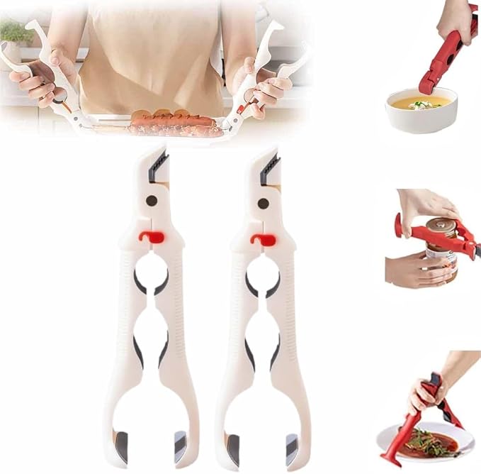 3-in-1 Hot Plate Gripper, 2025 NEW Multi-Angle Anti-Scald Bowl Holder Clip & Hot Plate Grabber Tool with Lock for Hot Bowl Cozy Holder, Hot Plate Gripper Tongs (White 2PCS)
