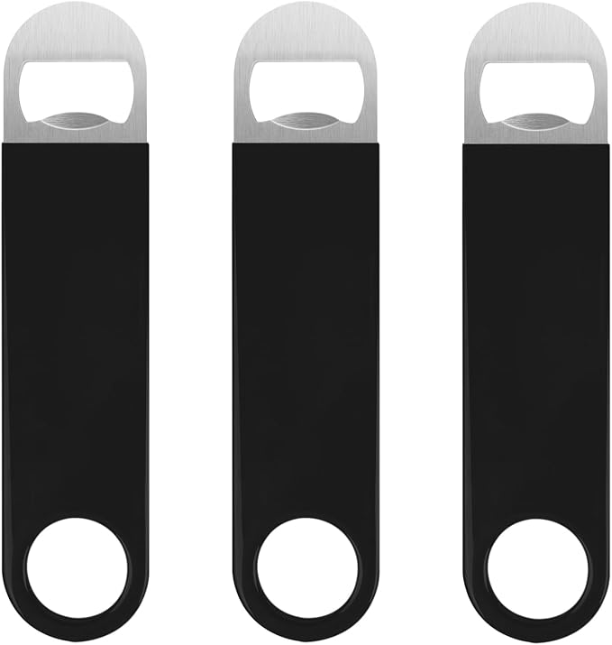 KTOJOY Bottle Opener, 3 Pack Speed Openers, Stainless Steel Flat, Matte Finish, Easy Grip, for Kitchen, Bar or Restaurant, Black