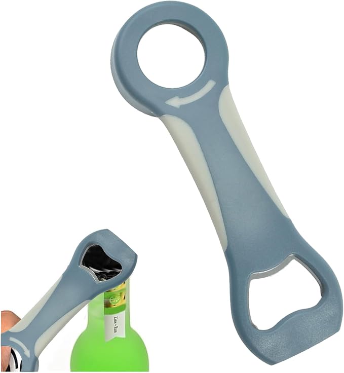 Pop Bottle Opener 4-in-1 Tool Easy Grip for Twist Caps Canning Lids Can Tabs Multifunctional Kitchen Gadget Arthritis Relief Off Jar Plastic Tool (Gray)