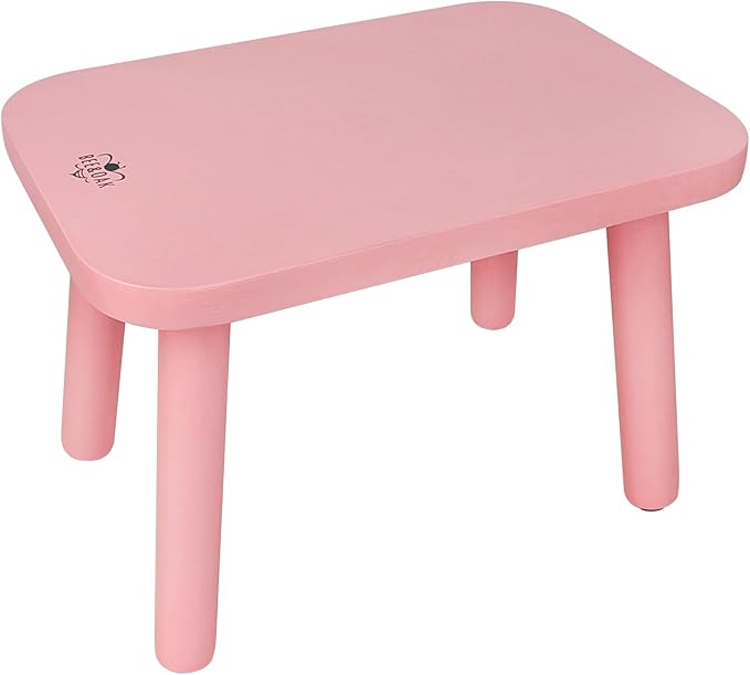 BEE&OAK 13.4 Inch Heavy Duty Wooden Step Stools for Adults - Non Slip, 300 LBS Capacity, Easy Assembly - Ideal Step Stool for High Beds, Kitchen, Bathroom, Office, Garden (Pink)