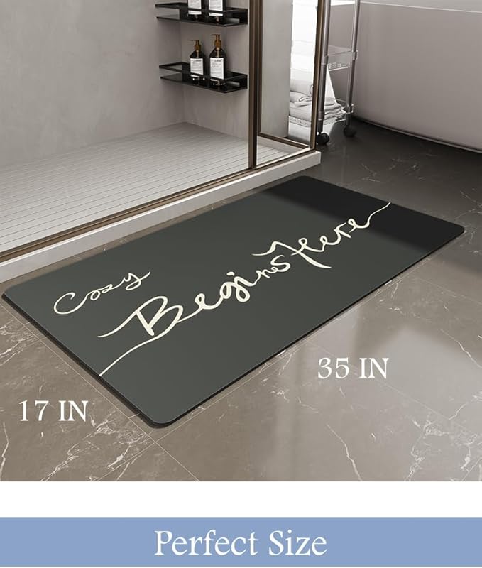 MontVoo Bath Mat-Bath Mat Rug Non Slip Super Absorbent Stain Resistant Quick Dry Thin Bathroom Rug-Bath Mats for Bathroom Floor Bathtub Vanity-Bathmat Bath Rug Easy Care-17"x35",Black