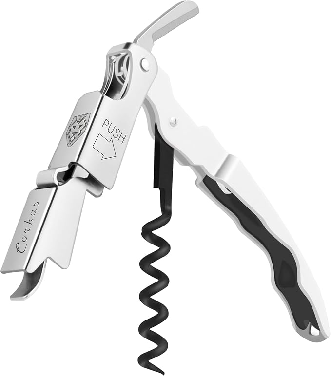 CORKAS Wine Key - Professional Handcrafted Heavy Duty Waiter Corkscrew, Compact Wine Opener with Double Hinged, Foil Cutter and Bottle Opener, Gifts for Servers, Sommelier, Bartenders - White
