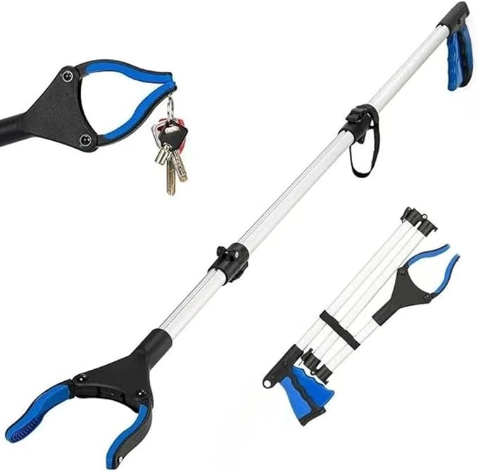 43" Grabber Reacher Tool, Foldable Reacher Grabber Pickup Tool with 360° Rotating Jaw & Magnets, Extra Long Trash Picker Upper Grabber, Lightweight Grabbers for Seniors (Blue)