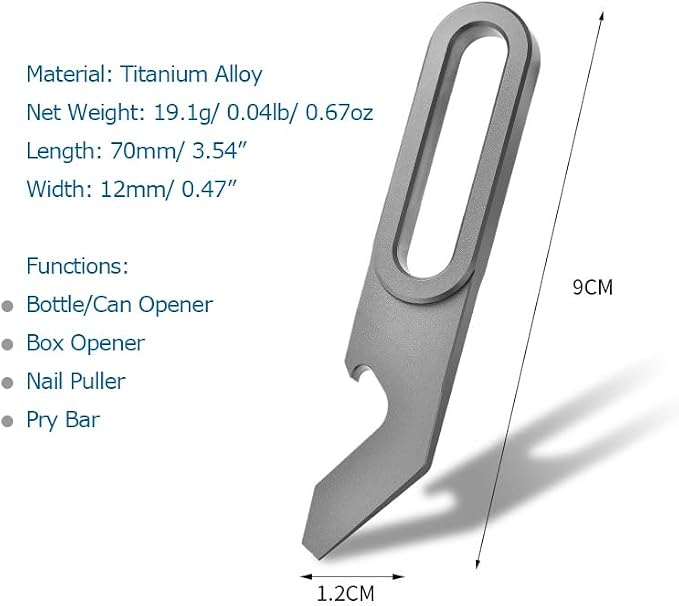 Hamans Pry Bar Bottle Opener Titanium Prybar Opener 3.54“ Pocket Multi Tool 4-in-1 Multitool Keychain 0.67oz for Daily Use