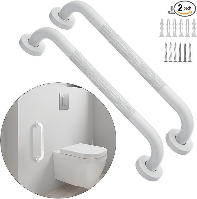 20 Inch Anti Slip Shower Grab Bar Oil Rubbed White 1.25" Diameter,Munzong 2 Pack Bathroom Grab Bar, Knurled Bathroom Balance Bar,Safety Hand Rail Support Handicap Elderly Senior Assist Bath Handle