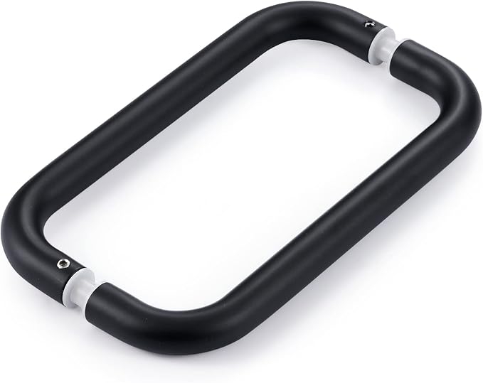 Ranbo Matte Black 8" （CTC） Tubular Back-to-Back Shower Door Handle，3/4" Diameter Pull Handles with Metal Washers, for 1/4"- 1/2" Thick Glass and 1-3/8" - 2-1/6" Thick Wooden or Metal Doors